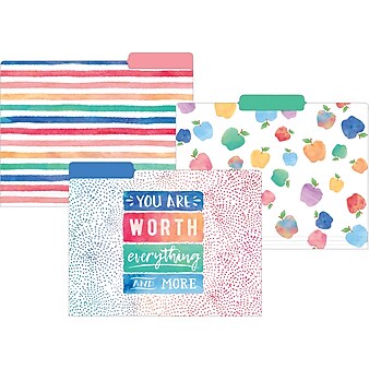 Teacher Created Resources Watercolor File Folders, 3-Tab, 11.75" x 9.5", Assorted Colors, 24/PK (TCR8541)