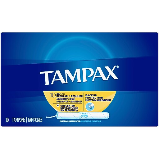 Tampax Cardboard Applicator Tampons, Regular, Unscented, 10/Box (1702131) Staples