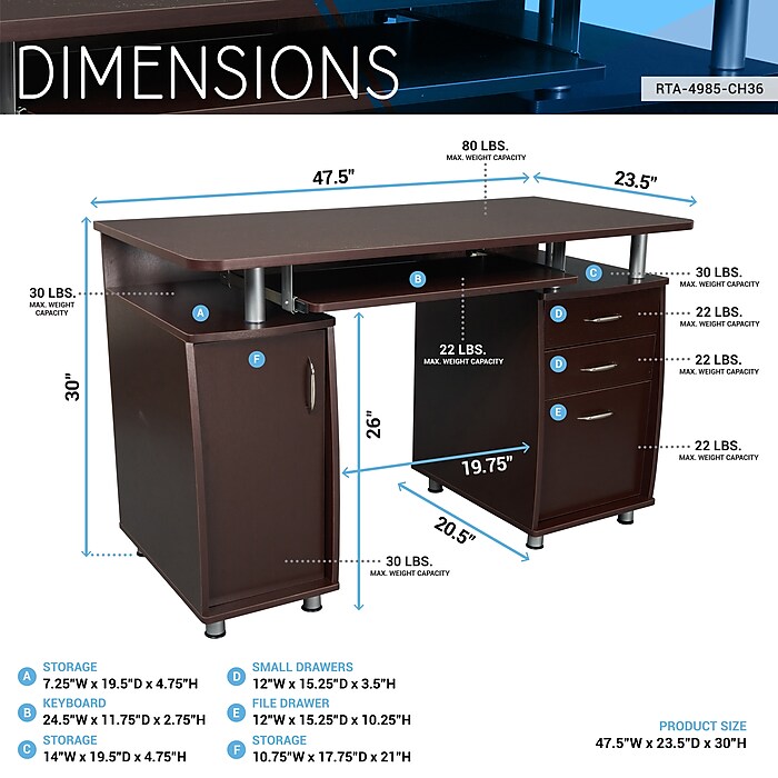 Techni Mobili 47 W Computer Desk Chocolate RTA 4985 CH36 Staples