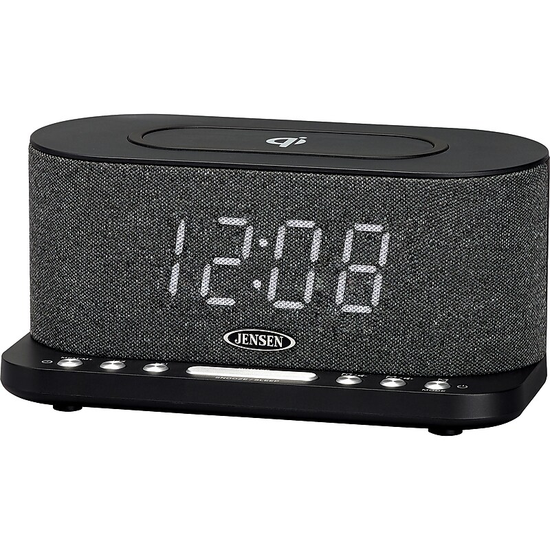 Jensen QICR-50 Dual Alarm Clock Radio with Wireless Qi Charging, Black image 1