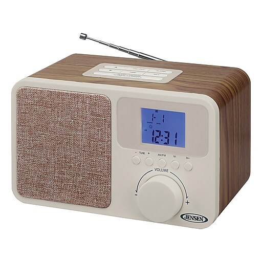 Jensen JCR315 Digital AM/FM Dual Alarm Clock Radio, Beige/Brown Staples