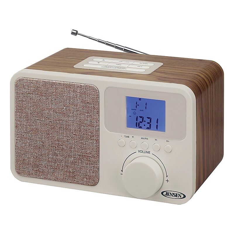 Jensen JCR-315 Digital AM/FM Dual Alarm Clock Radio, Beige/Brown image 1