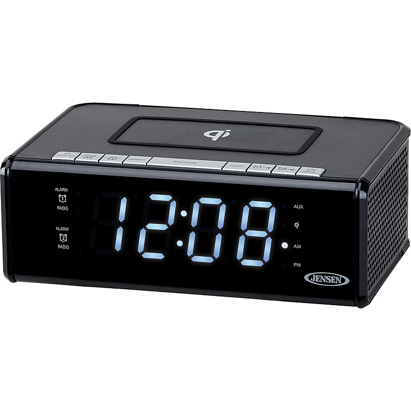 Jensen QICR-200 Dual Alarm Clock Radio with Wireless Qi Charging, Black (QICR-200) image 1