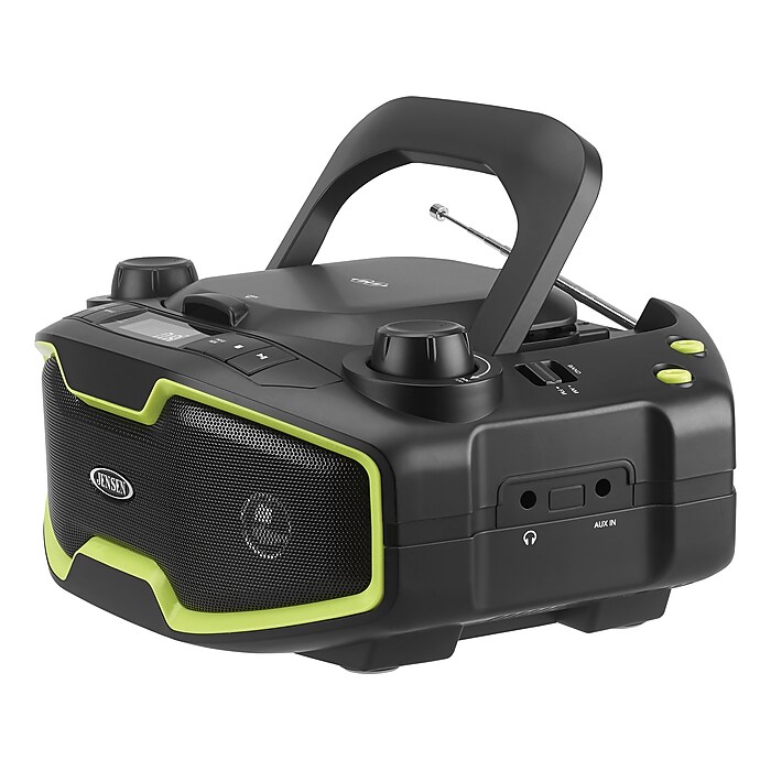Jensen CD-575 CD Player with Radio, Black/Light Green | Staples