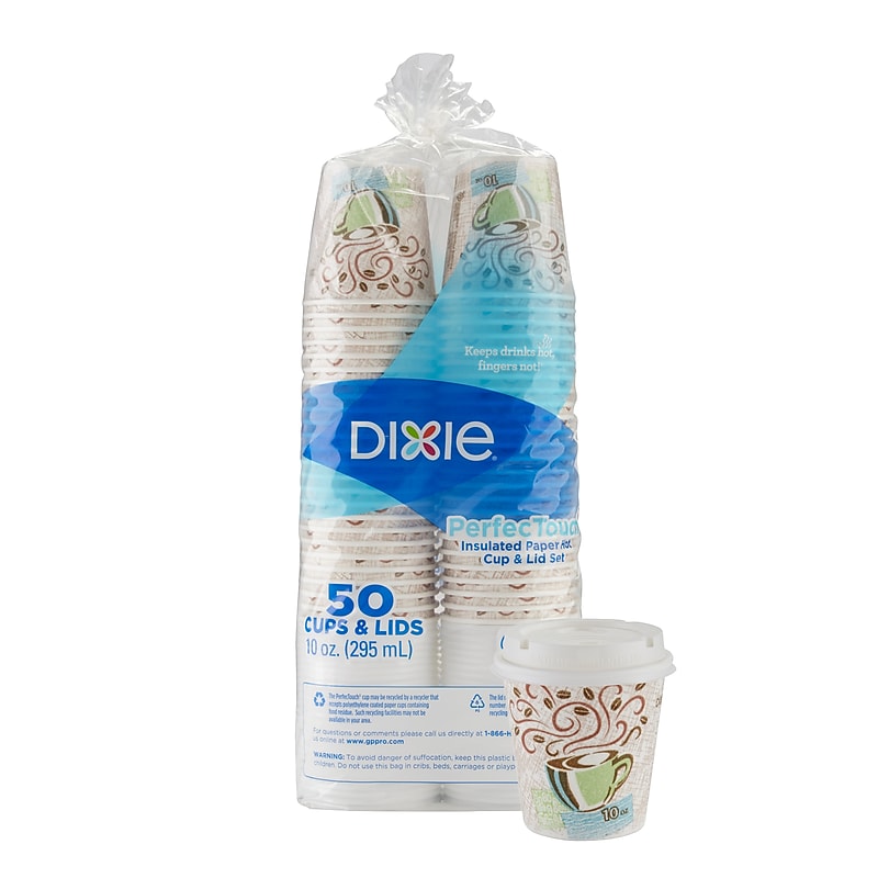 Dixie PerfecTouch WiseSize Insulated Paper Cup & Lid Combo, 10 oz., White, 50/Pack (5310COMBO600) image 1