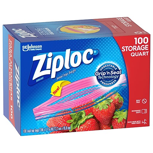 Ziploc Medium Storage Bags, 1 Qt., 100/Box (316962) Staples