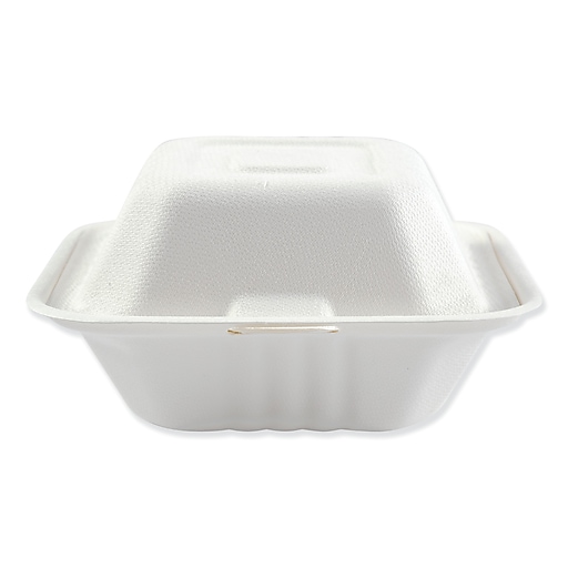 Boardwalk® Bagasse Molded Fiber Food Containers, HingedLid, 1