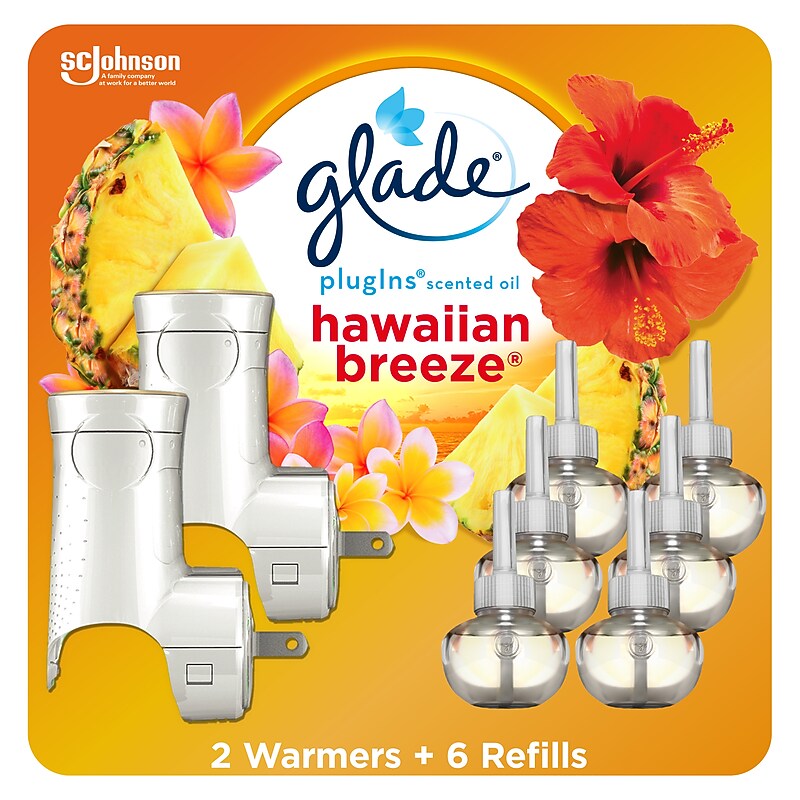 Glade PlugIns Scented Oil Warmers & Refills, Hawaiian Breeze Scent, 0.67 Oz., 8/Pack  (313802) image 1