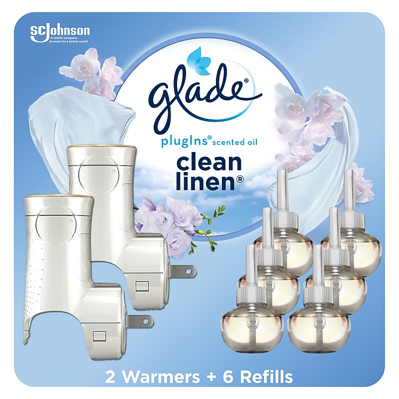 Glade PlugIns Scented Oil Warmers & Refills, Clean Linen Scent, 0.67 Oz., 8/Pack  (313803) image 1