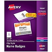 Avery Clip Style Name Badges/Holders, 3" x 4", Clear with White Inserts, 100 Labels Per Pack (74541)
