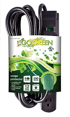 GoGreen Power 12′ Surge Protector, 6 Outlet, Black (GG-16103M-12BK) Sansujyuku sansujyuku.com