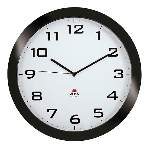 ALBA Silent Wall Clock with Quartz Mechanism, Black, 15" (HORISSIMON