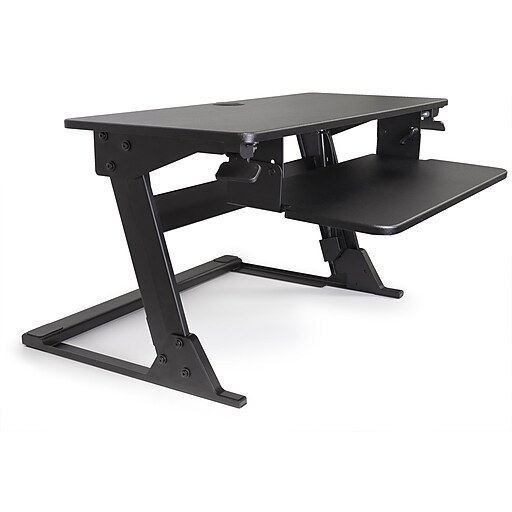ALBA Move HOP! 32"W Black Sit to Stand Adjustable Desk Riser from 6" to