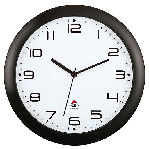ALBA 12” Black Silent Wall Clock, Quartz Mechanism, Black (HORNEWN