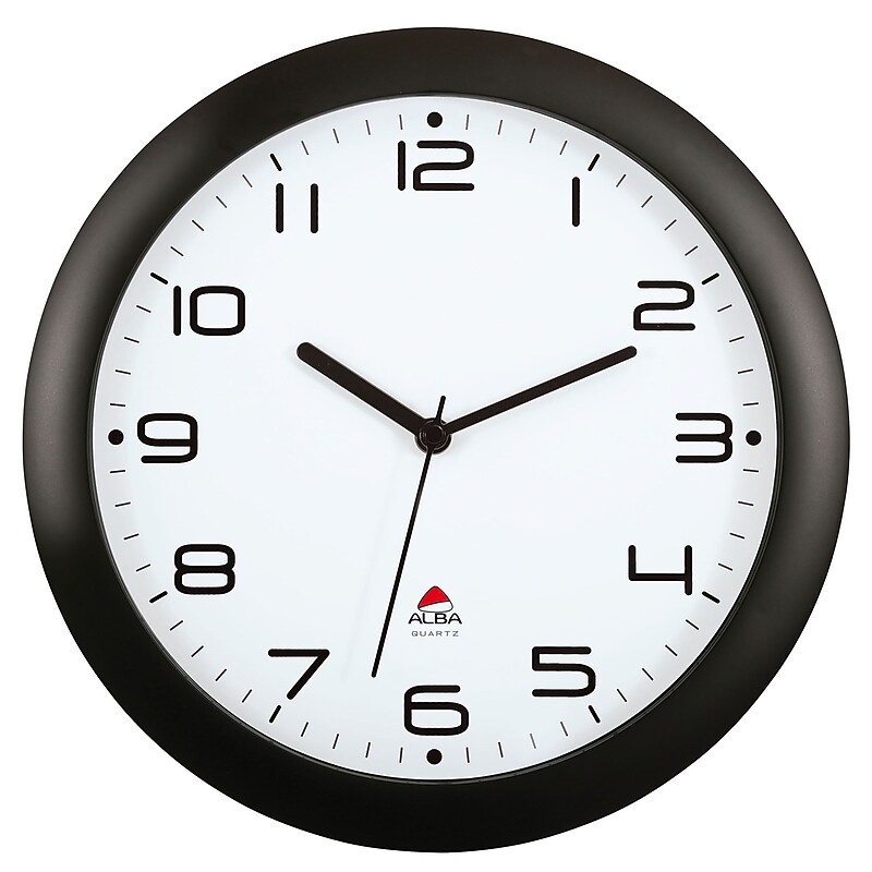 ALBA 12” Black Silent Wall Clock, Quartz Mechanism, Black (HORNEWN) image 1
