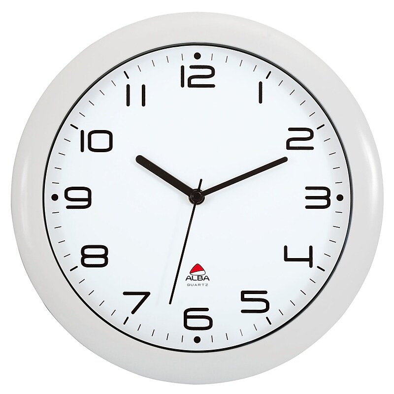 ALBA 12” Silent Wall Clock with Quartz Mechanism, White (HORNEWBC) image 1