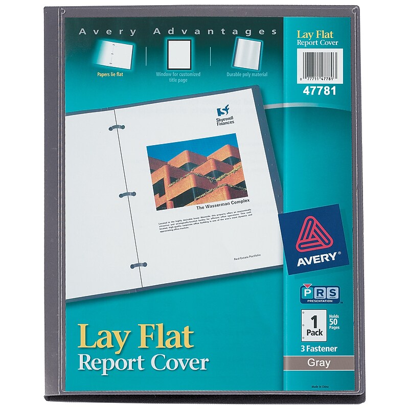 Avery Lay Flat 3-Prong Report Cover, Letter, Gray (47781) image 1