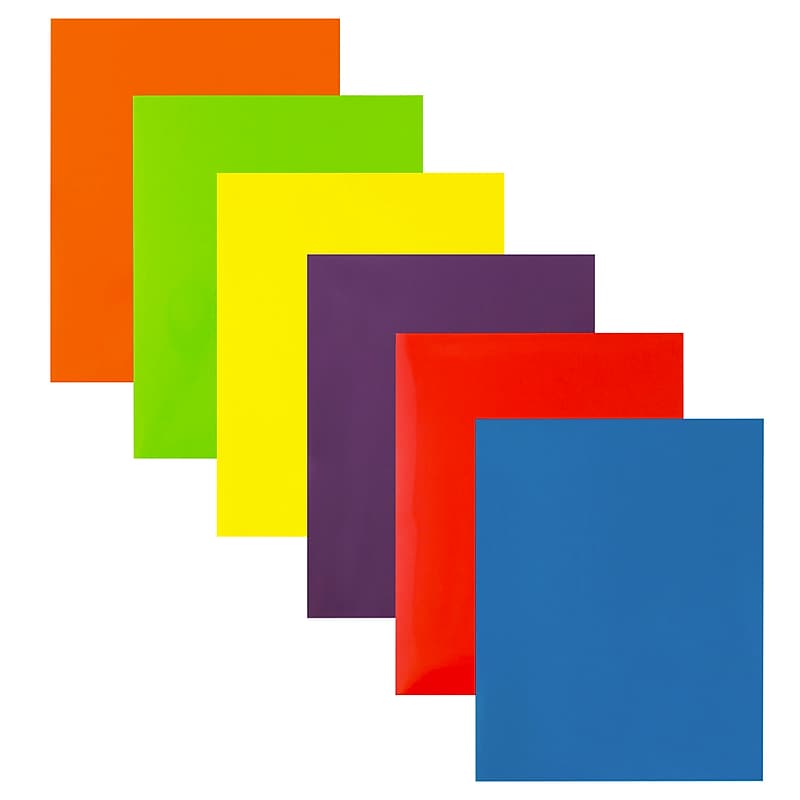 JAM Paper Laminated 2-Pocket Glossy 2-Pocket Cardstock Presentation Folder, Assorted, 6/Pack (385GASSRTD) image 1