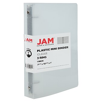 JAM Paper Plastic Mini 1" 3-Ring Binder, Clear (370531985)