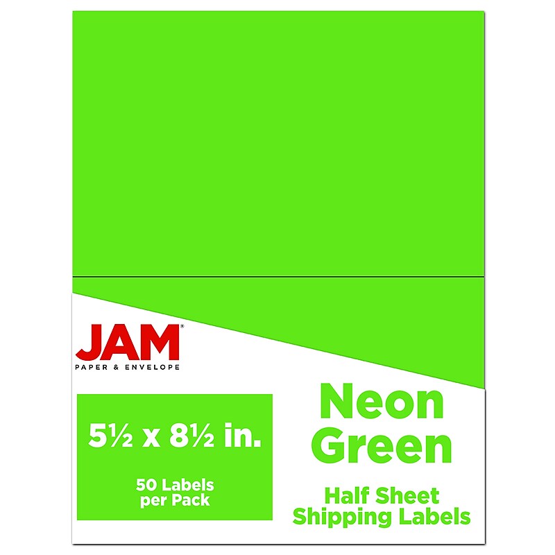 JAM Paper Shipping Labels, Half Page, 5 1/2" x 8 1/2", Neon Green,  2 Labels/Sheet, 25 Sheets/Pack (359429626) image 1