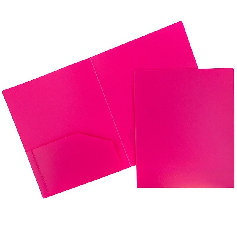 JAM Paper Heavy Duty Two-Pocket Plastic Folders, Fuchsia Pink, 6/Pack (946172D) image 1