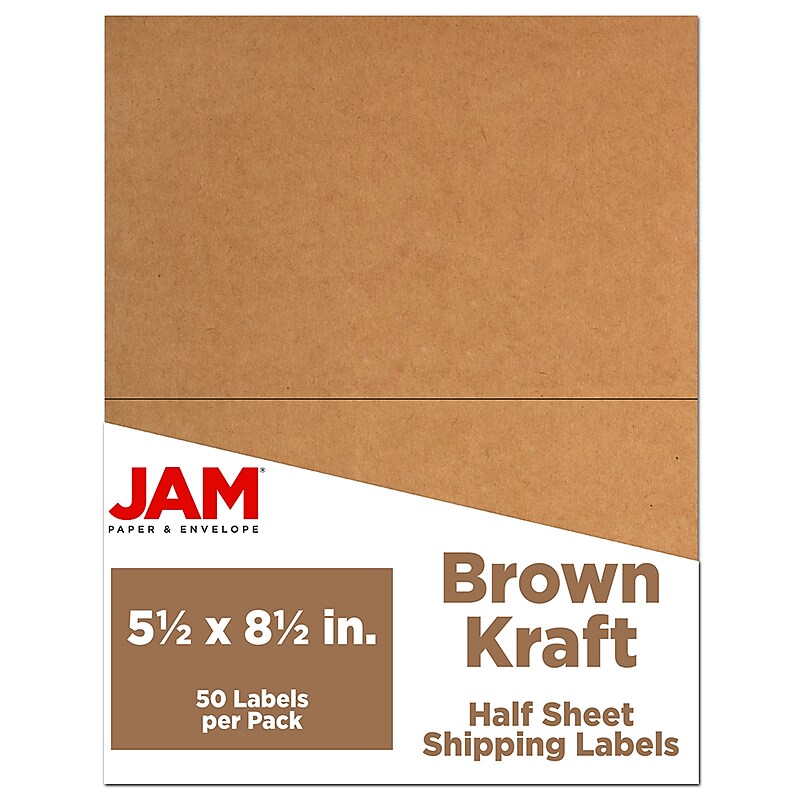 JAM Paper Shipping Labels, Half Page, 5 1/2" x 8 1/2", Brown Kraft, 2 Labels/Sheet, 25 Sheets/Pack (359430338) image 1
