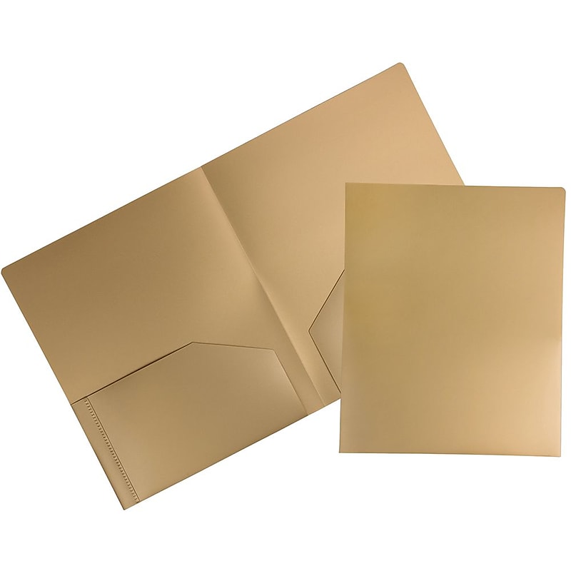 JAM Paper 2-Pocket Heavy Duty Plastic Folders, Gold, 108/Pack (383Hgob) image 1