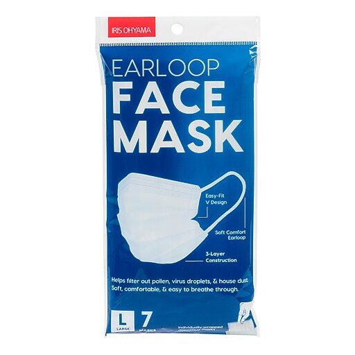 Iris Earloop Disposable Face Mask, Individually Wrapped, Large, 7/Pack
