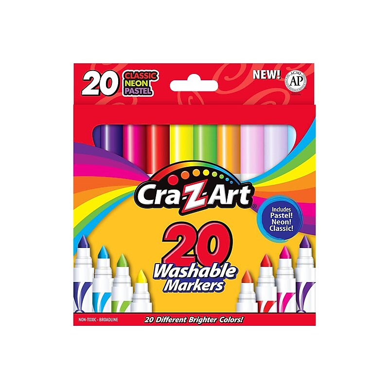 Cra-Z-Art Washable Markers, Broad Point, Assorted Colors, 20/Pack (44402WM-20) image 1