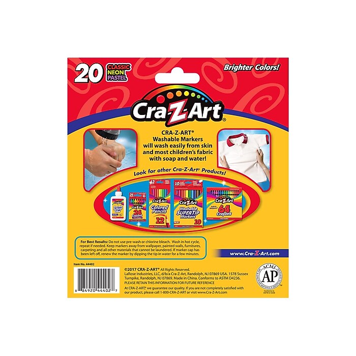 Cra-Z-Art Washable Markers, Broad Point, Assorted Colors, 20