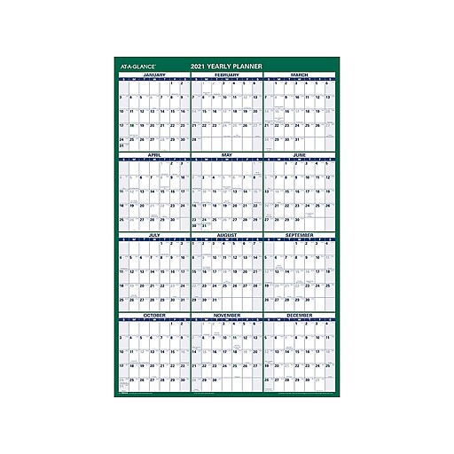 2021 AT-A-GLANCE 36" x 24" Wall Calendar, White/Green/Blue ...