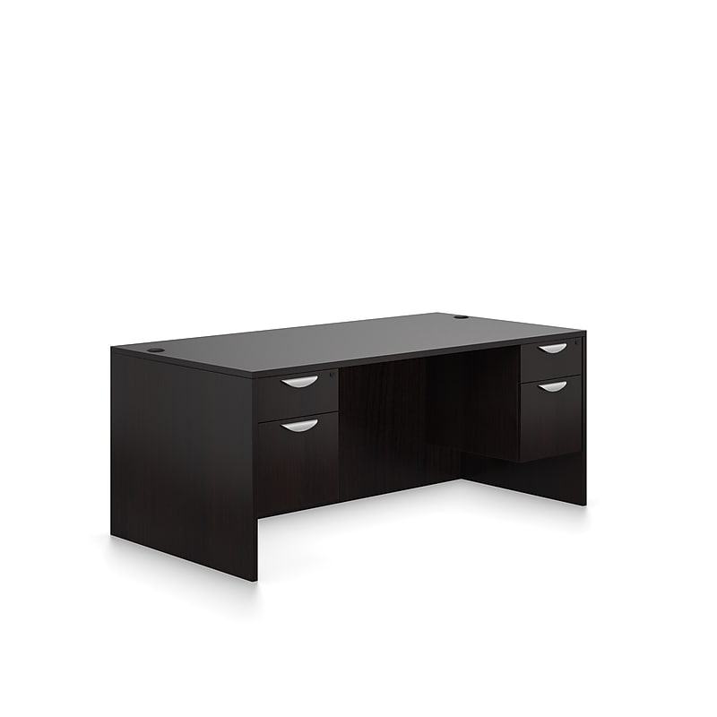 Offices To Go Superior Laminate Double Pedestal Desk, BBF/FF, American Espresso, 29 1/2"Hx71"Wx36"D image 1