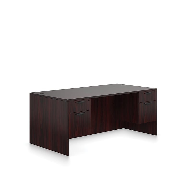 Offices To Go Superior Laminate Double Pedestal Desk, BBF/FF, American Mahogany, 29 1/2"Hx71"Wx36"D image 1