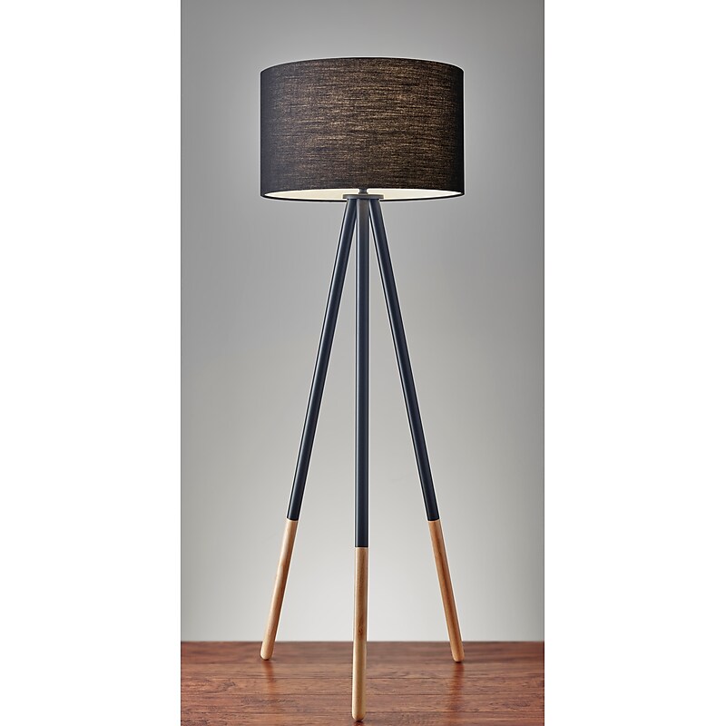 Adesso® Louise 60.25"H Tripod Floor Lamp, Black with Black Fabric Shade (6285-01) image 1