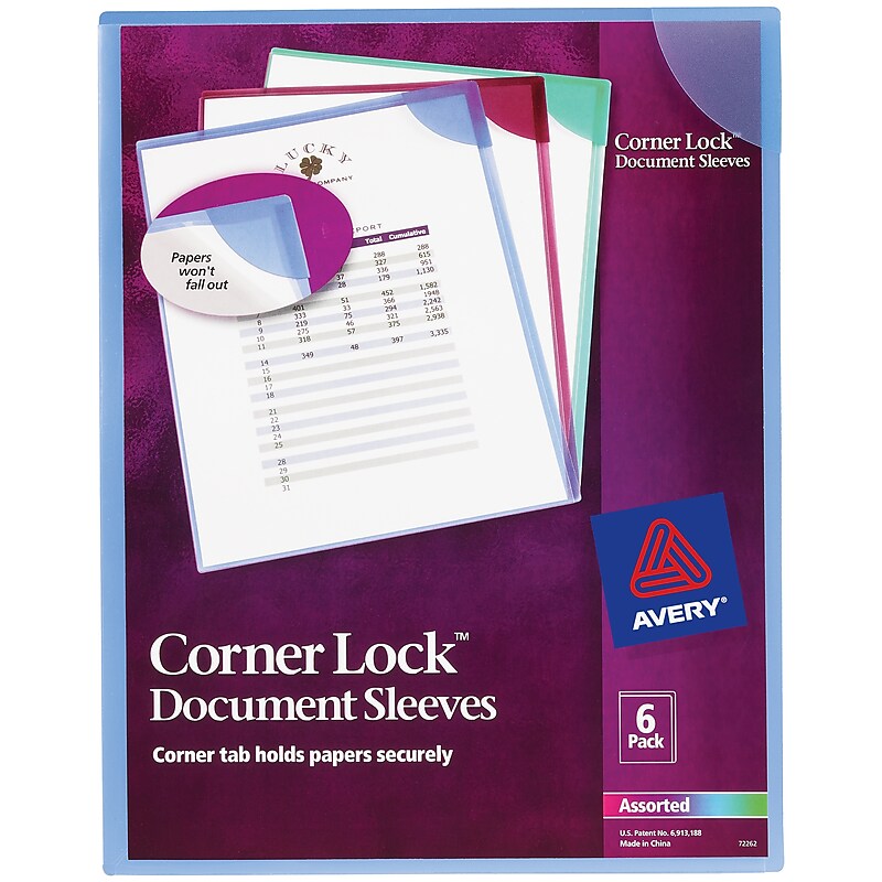 Avery Corner Lock Smooth Presentation Folder with Fasteners, Assorted, 6/Pack (72262) image 1