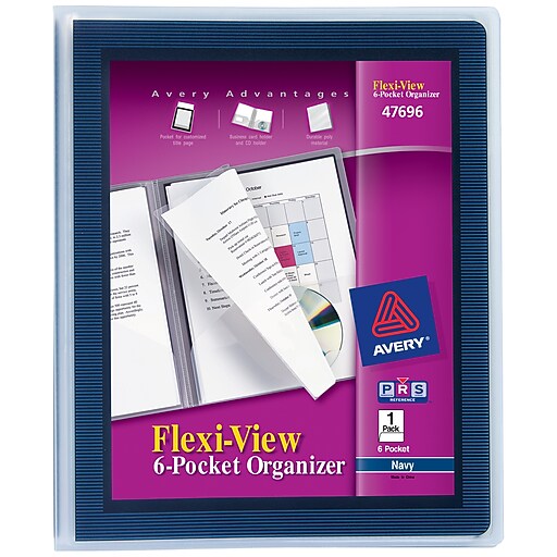 Avery FlexiView 6Pocket Presentation Folder, Navy Blue (47696) Staples