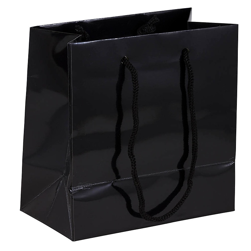 JAM Paper Gift Bags with Rope Handles, 6.5" x 6.5" x 3.5", Black Glossy, 6/Pack (SPC17K1A) image 1