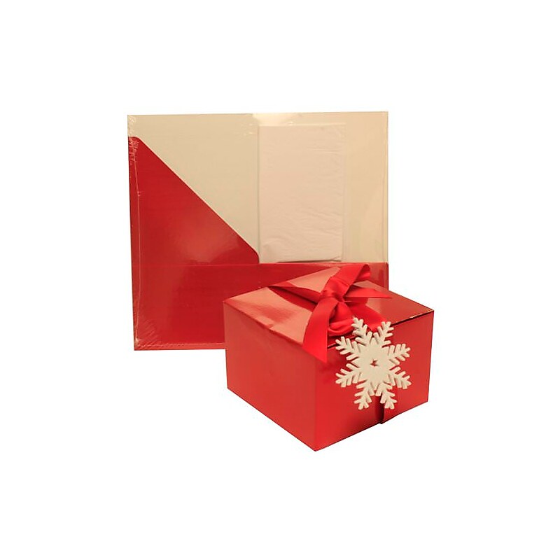 JAM PAPER Glossy Box with Tissue Paper & Ribbon, Red (1157008) image 1