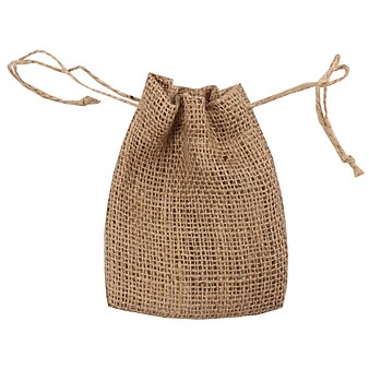 JAM PAPER Burlap Pouches with Drawstring, 4" x 5", Natural Brown Recycled, 6 Pouches/Pack (461999A)