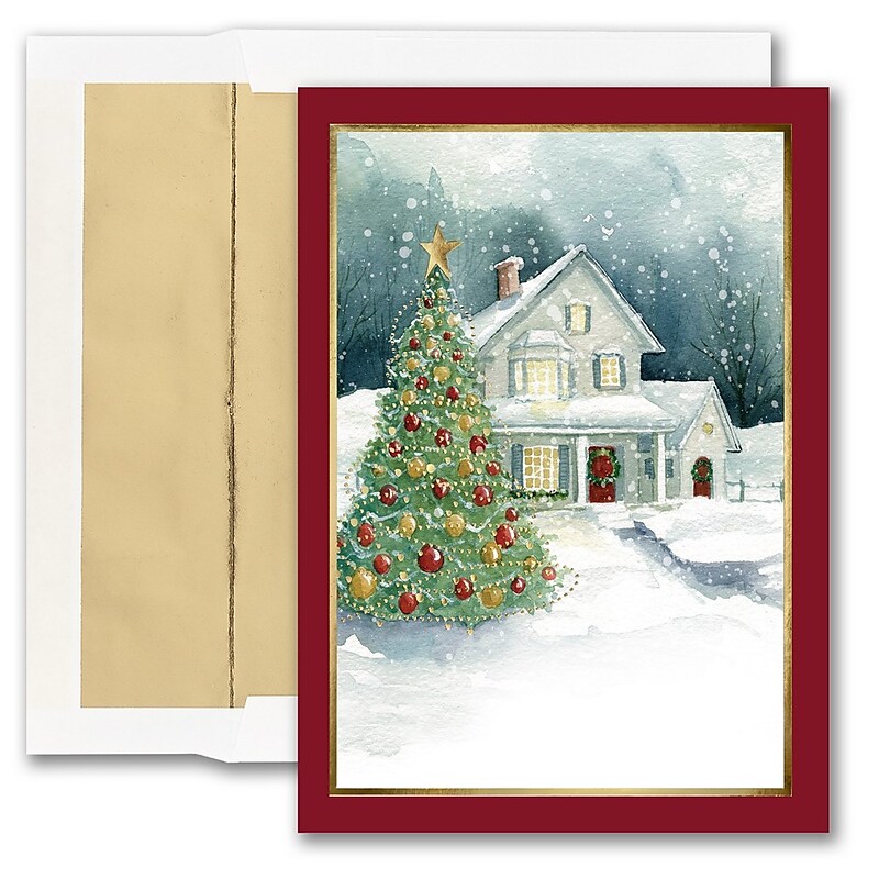 JAM Paper Blank House Scene Christmas Cards and Envelopes, 5.6" x 7.9", 25/Pack (6935187) image 1