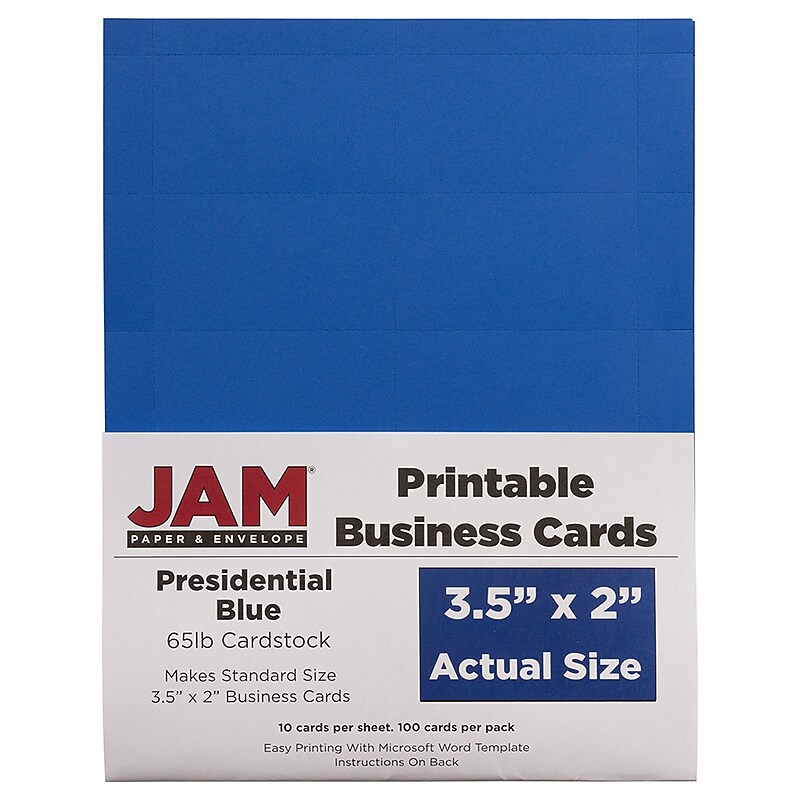 JAM PAPER Printable Business Cards, 3 1/2 x 2, Presidential Blue, 100/Pack (225928566) image 1