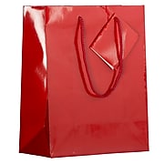 JAM PAPER Glossy Gift Bags with Rope Handles, Medium, 8" x 10", Red, 3 Bags/Pack (692KRCHBR)