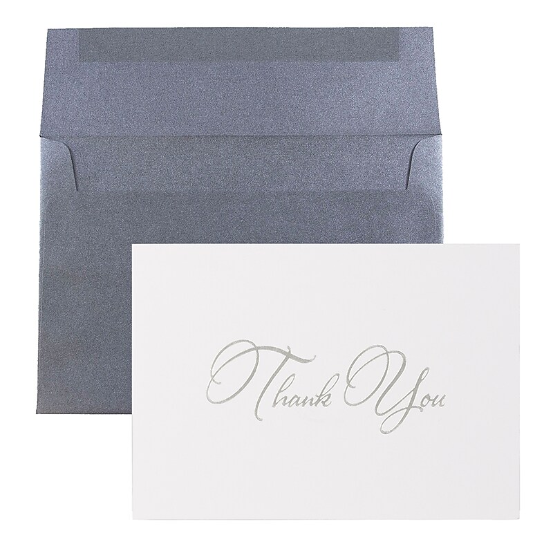 JAM Paper Silver Script Thank You Cards with Envelopes, 4.875" x 3.375", Multicolor, 25/Pack (526M1269MB) image 1