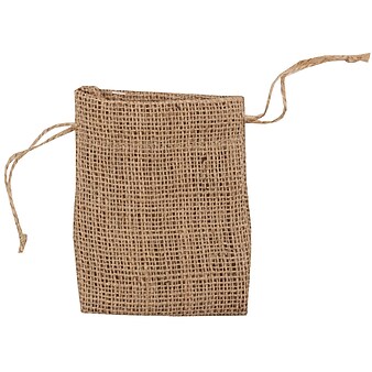 JAM PAPER Burlap Pouches with Drawstring, 4" x 5", Natural Brown Recycled, 6 Pouches/Pack (461999A)