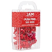 JAM Paper® Colored Pushpins, Red Push Pins, 100/Pack (2242955)
