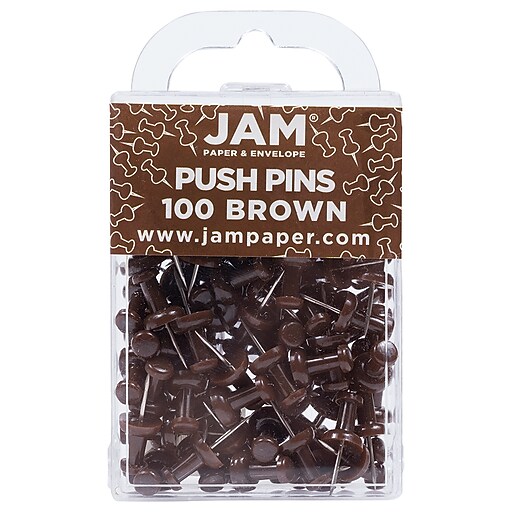 JAM Paper Push Pins, Chocolate Brown, 100/Pack (222419049) Staples