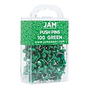 JAM Paper® Colored Pushpins, Green Push Pins, 100/Pack (2242954)