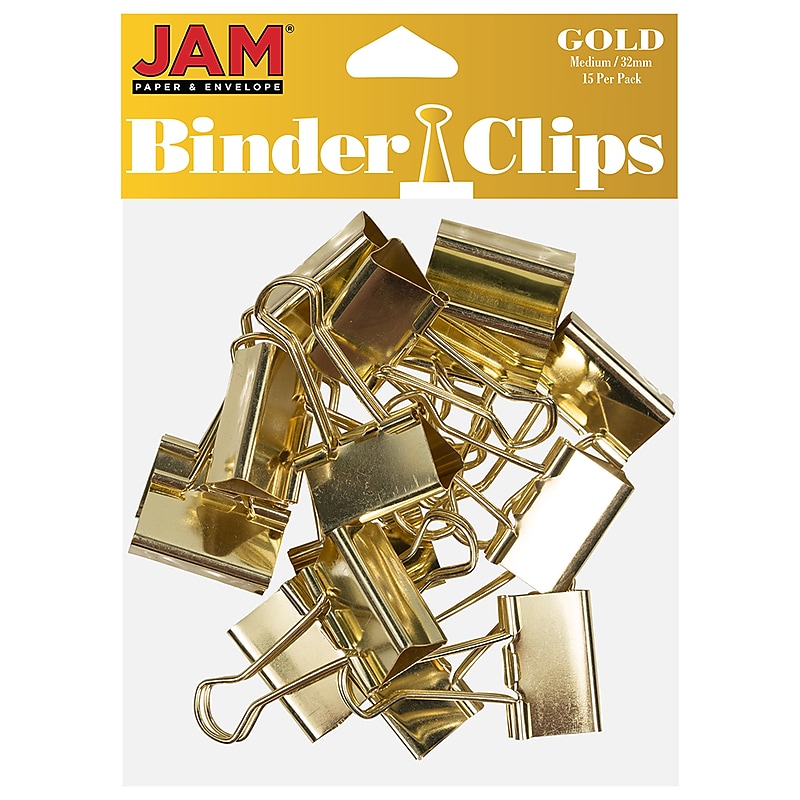 JAM Paper Colorful Binder Clips, Medium, 5/8" Capacity, Gold, 15/Pack (339BCgo) image 1
