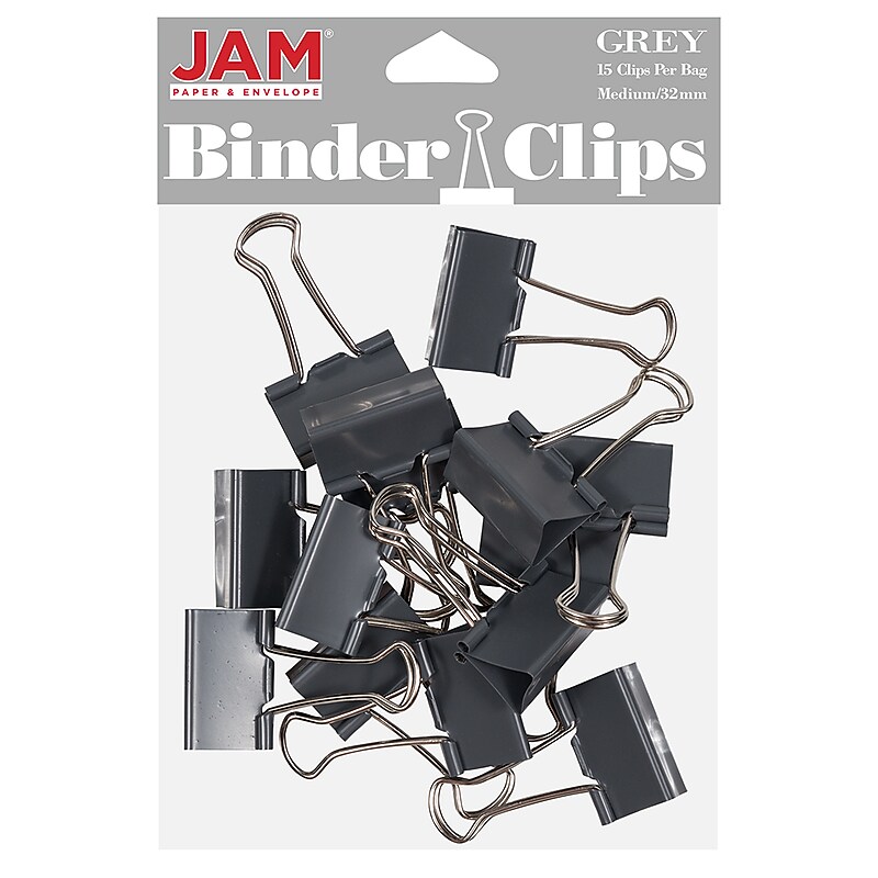 JAM Paper Colorful Binder Clips, Medium,  5/8" Capacity, Grey, 15/Pack (339BCGY) image 1