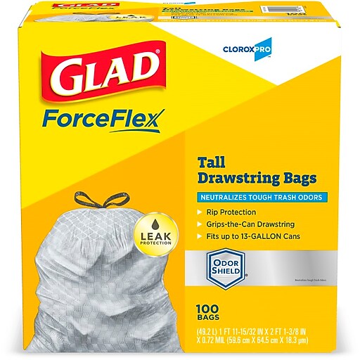Glad® ForceFlex™ Stretchable Strength Drawstring Trash Bags at Staples